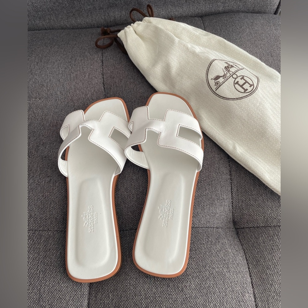 Hermes White Oran Sandals - Picture 8 of 10